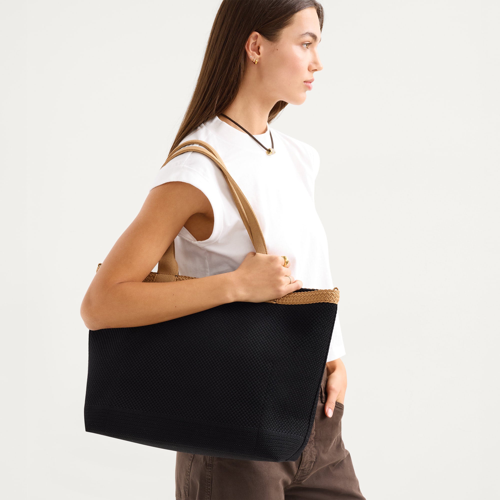 The Lightweight Zip Tote   Black Espresso Open Knit - Image 3